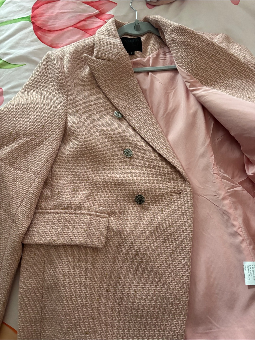 Ina Double-Breasted Textured Blazer in Light Pink. WOMENS - Picture 3 of 5